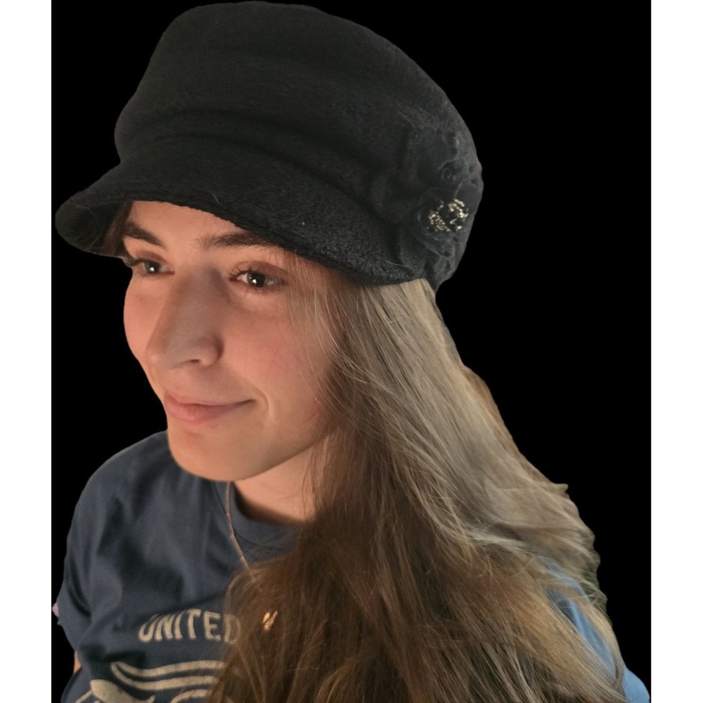 Women's Octagonal Newsboy Cap - Vintage 8 Panels Paperboy Visor Medium,‎ Black